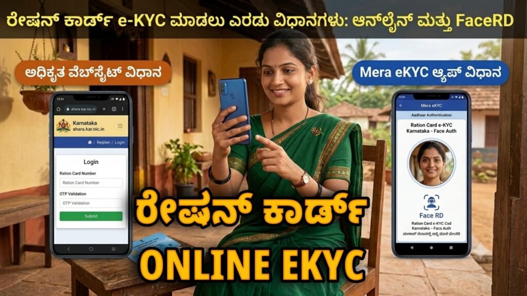 Karnataka Ration Card e-KYC online process via ahara kar nic in and Mera eKYC FaceRD mobile app