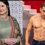 Salman Khan showing his six-pack abs on the Bigg Boss stage alongside an image of Katrina Kaif.